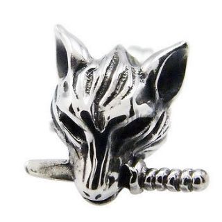 316L Mens Silver Wolf Biting Knife Stainless Steel Stud Earrings