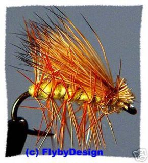 Yellow Elk Hair Caddis Dry Fly   Twelve Size 18 Flies