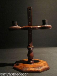 Antique Primitive Style Wood Adjustable Candle Stand Table Holder