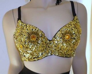 Brand New Sexy Gold Sequin Beaded Costume Belly Dance Bra Plus Size