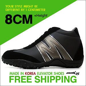 MNX15/EFEM] Unisex Elevator Shoes MAX BLACK Height Increasing 8cm up
