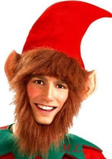 red elf hat hair beard latex ears adult costume accessory prop