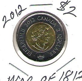 2012 Canada Uncirculated Elizabeth II Commemorative War of 1812 $2