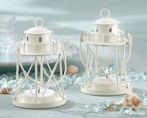 By the Sea Lighthouse Tealight Candle Holder Cream Lantern Wedding