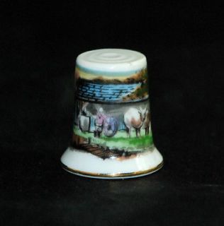 Porcelain Shelter for the Animals Horse Cows Thimble with Gold Trim