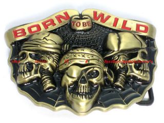 BBG1859 BORN TO BE WILD BLIND GHOST SKULL PIRATE ON SPIDER WEB BELT