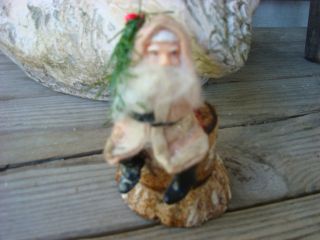 Vintage Santa Sitting on Cardboard Log Paper Mache Candy Container