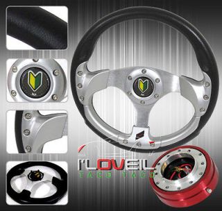 320MM SILVER STEERING WHEEL + 1.5 RED SLIM THIN QUICK RELEASE & JDM