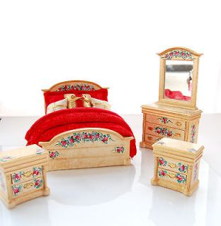 RED & GOLD Christmas Bed Bedroom Set Hand Painted, Custom Dressed WILD