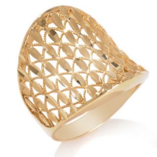 Crystal Cut Concave Band Ring 14K Gold Clad Silver 925
