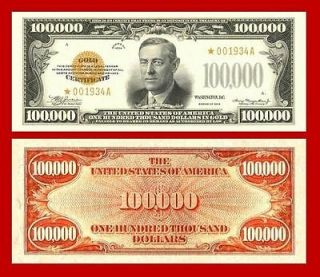 100,000 1934 GOLD CERTIFICATE  LARGE OVERSIZED COPY