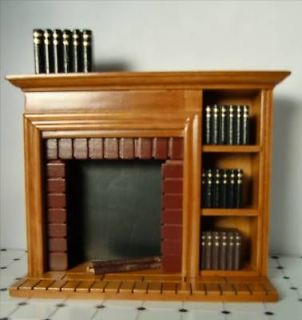 Dollhouse Furniture Fireplace with Bookcase Walnut Bookcase Wook