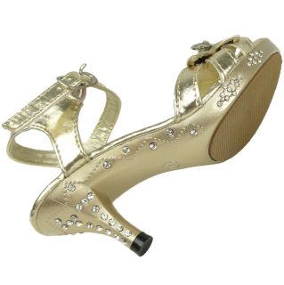 Strap Flower Rhinestones High Heel Gold Sandals Pageant youth size 9 4