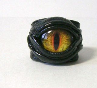 Snake eye adjustable black leather ring. Dragon eye leather ring.