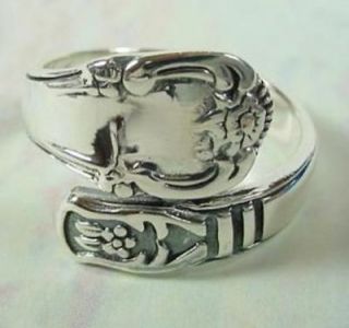 Classic Sterling Silver Floral Design Spoon Style Ring Sz 6 9