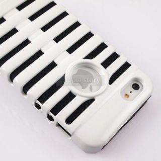 White/Black Stripes Hybrid High Impact Combo Rubber Case For iPhone 5