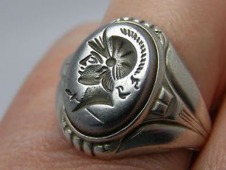 Vintage UNCAS Antique Art Deco Intaglio Sterling Silver Mens Ring
