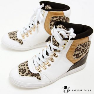 Punk Unisex Bloodycat High Sole Leopard Print High Top Sneakers
