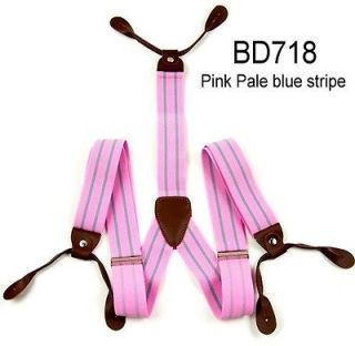 New Adjustable Button Holes Unisex suspenders Braces Pink pale blue