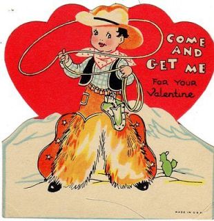 Rare ART DECO Valentines Day Card CUTE COWBOY Chaps LARIAT Sweet