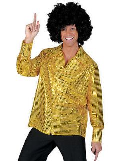 gold sequin DISCO SHIRT 70s funny adult mens halloween costume M