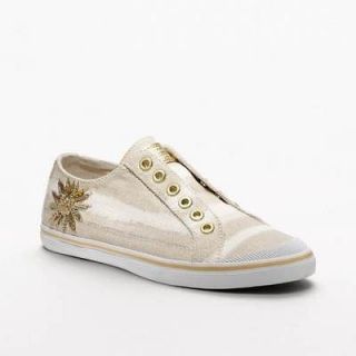 Coach Kennedi No Tie Lurex Khaki/Gold Sequin Sneaker 9.5 or 10 NEW