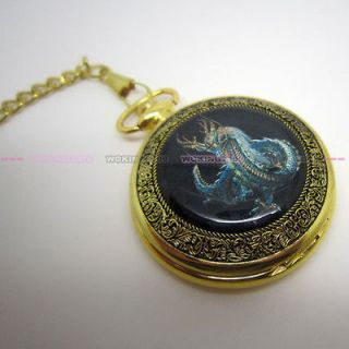 New Golden Dragon Print Half Hunter Mens Mechanical Pocket Watch