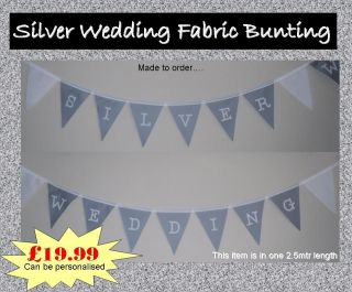 25th Silver Wedding Anniversary Fabric Bunting Decoration   Can be