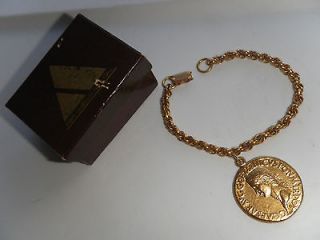 Alva Studios Caesar Coin Charm Bracelet Gold Plated Museum Repro