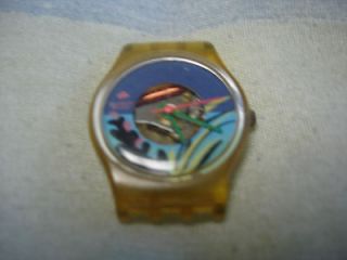 SWATCH LADIES BLACK CORAL WATCH 1986   FOR PARTS, NOT WORKING