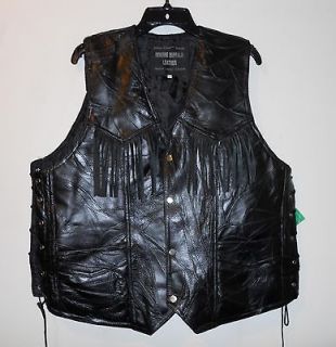 Navarre leather Mens size 2X black buffalo Italian stone design Vest