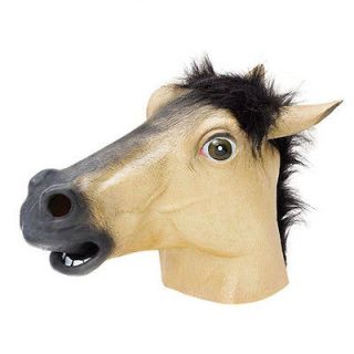 Fancy Dress Party Full Overhead Rubber Horse Mask Gold Golden Racing