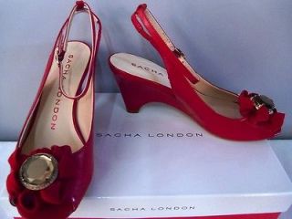 Sacha London Gabi Peep toe Wedge Sandals Red Leather MSRP $125 NIB