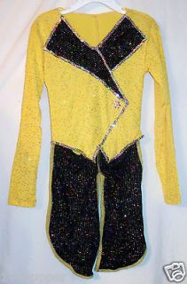 Costume Dance Yellow Black Tuxedo Top Sparkle Skate Performance Outfit