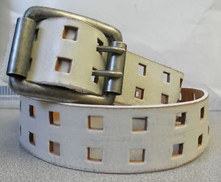Levis White Square Cutout Double Pronged Medium Genuine Leather Belt