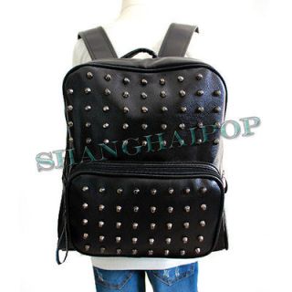 Black Stud Faux Leather Backpack Rucksack Schoolbag Unisex Girl Campus