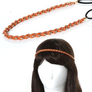 HR043OR/Gold Plated Elastic Chain Stretch Hairband Headband Accessory