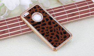 Luxury Hard Gold plated Brown LEOPARD CHEETAH FAUX FUR Bling case for