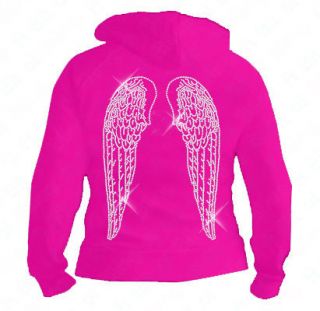 Ladies Black Angels wings hoodie S XXL Gift Bling