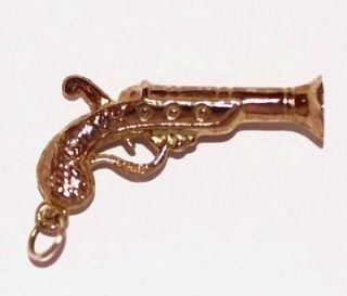 Vintage 9k Gold Gun Pendant Bracelet Charm, Polished Gold