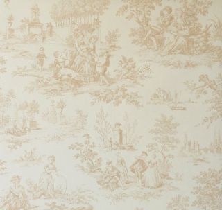 Tan on Cream Victorian Toile Wallpaper Double Rolls