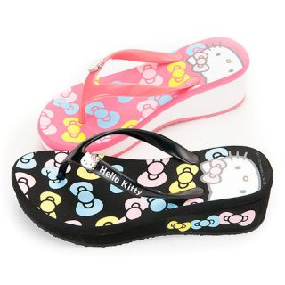 Sanrio Hello Kitty Ladys Slippers Flip Flops Low Heels Black, Pink