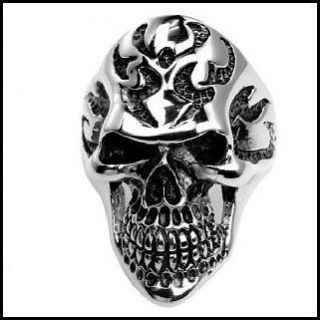 Mens Stainless Steel Outlaw Biker Exhumed Skull Ring