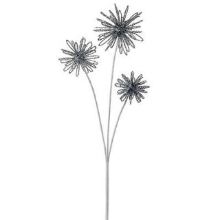 22 Artificial Glittered Starburst Flower Spray  Silver/Iridescent (12