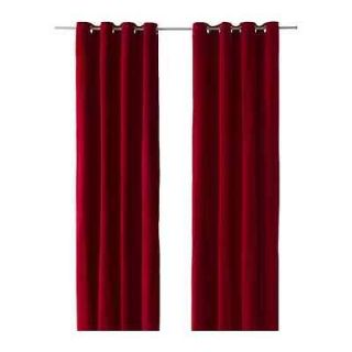 Ikea Sanela pair of curtains 55 x 98 drapes RED 2 panels blackout