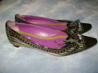 beautiful ladies Etro size 37 shoes patent, kid, silk made in Italy