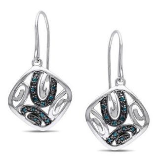 Miadora Sterling Silver 1/6ct TDW Blue Diamond Hook Dangle Earrings