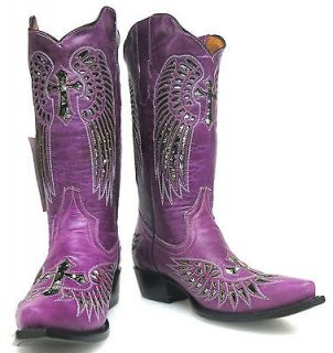 WOMENS AUTHENTIC LEATHER CROSS DESIGN RODEO COWBOY WESTERN BOOTS SHOES
