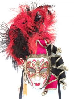 RED BLACK FEATHER BUTTERFLY FEMALE VENETIAN MASQUERADE MARDI GRAS MASK