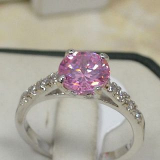 Fashion jewelry 2ct CZ Unique Pink Round Crystal Promise Wedding